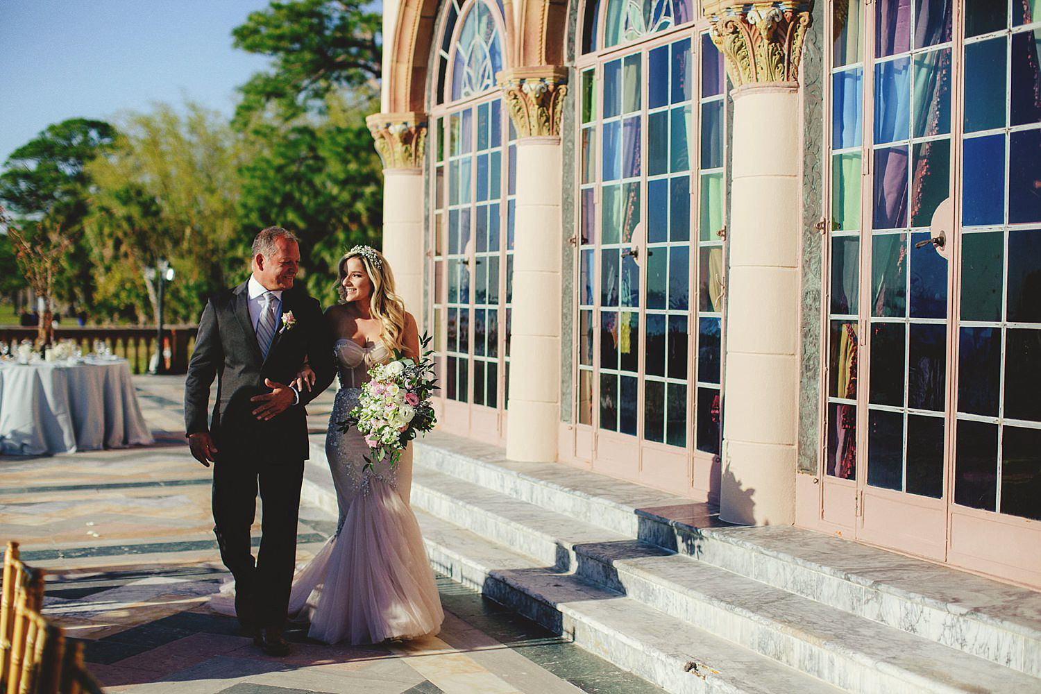 editorial ringling wedding: father walking bride down aisle