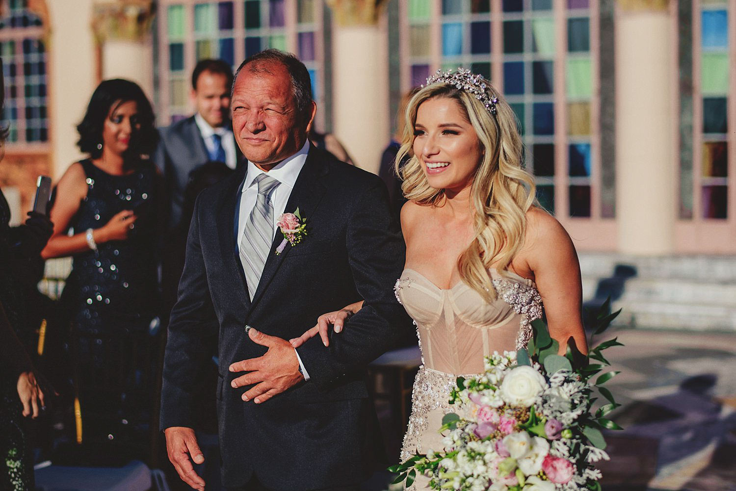 editorial ringling wedding: dad walking bride down aisle