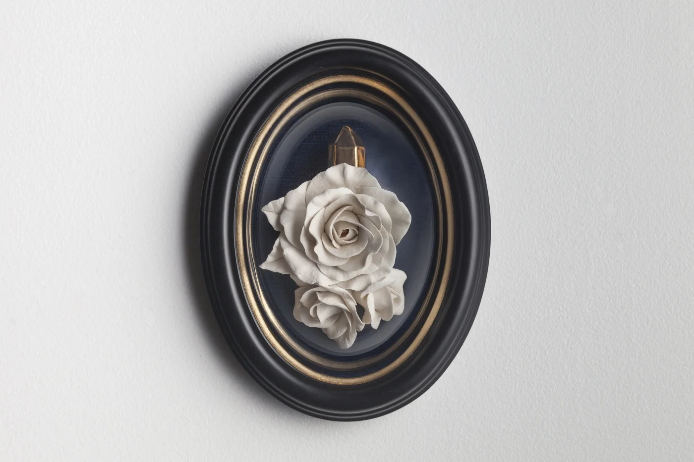 Rose and Crystal Cluster on Indigo. (sold)