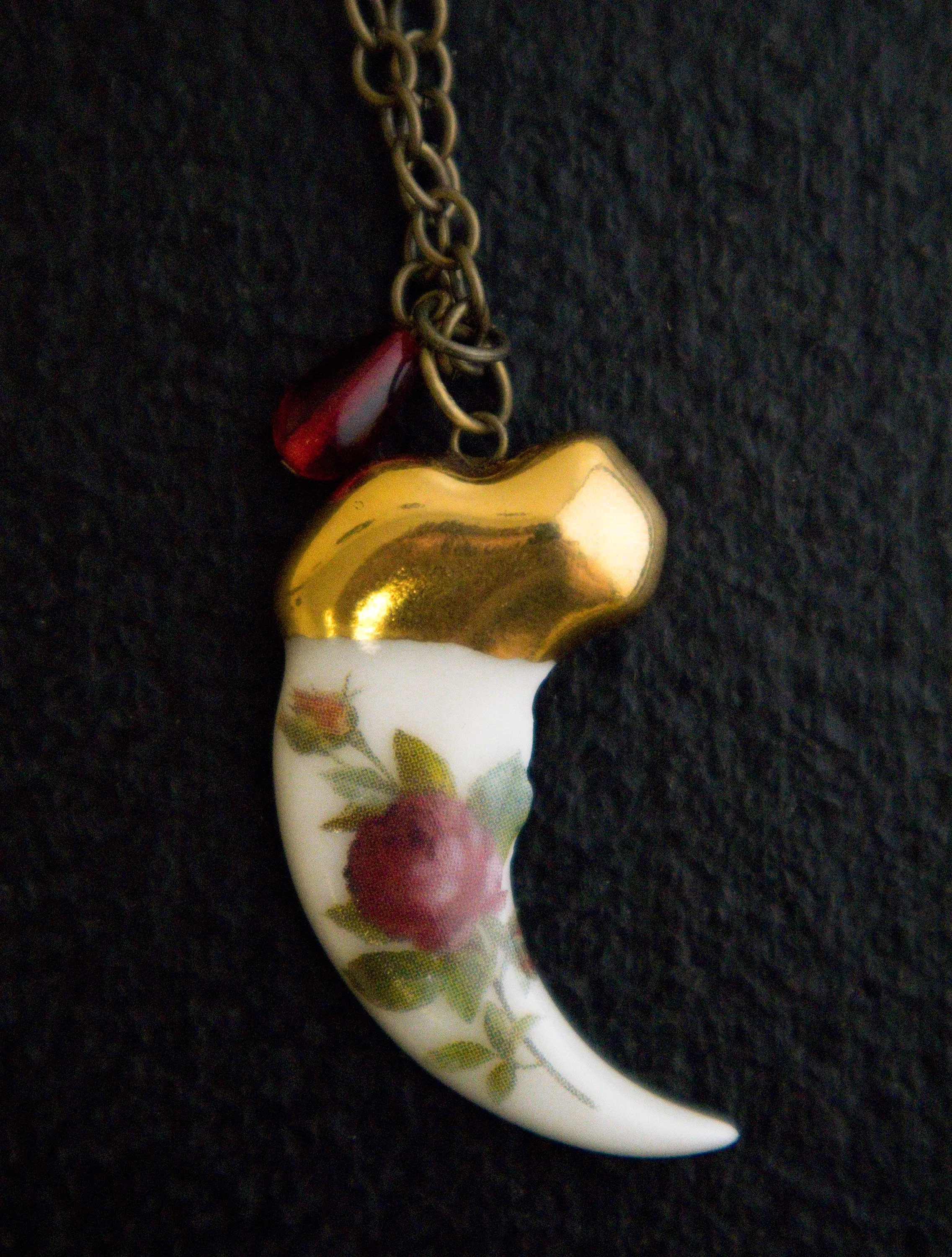 Bear Claw, Red Rose Necklace.