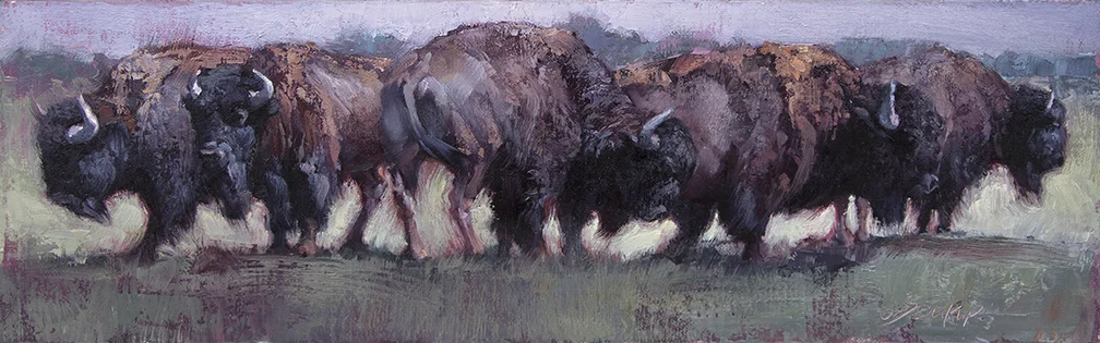 ©2012, Jill Soukup, Bison Queue Split, oil, 5 x 15 inches