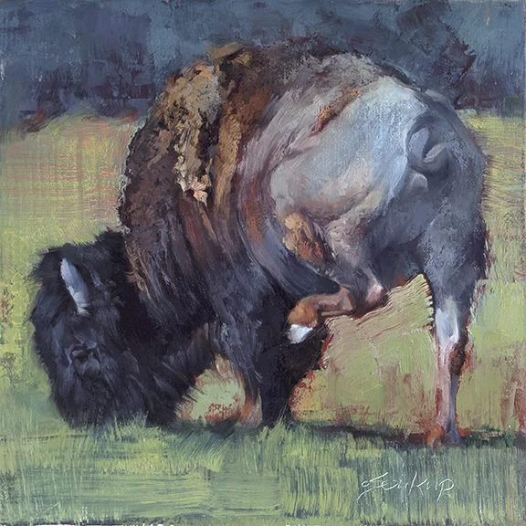 ©2014, Jill Soukup, Bull Scratch , oil, 9 x 9 inches