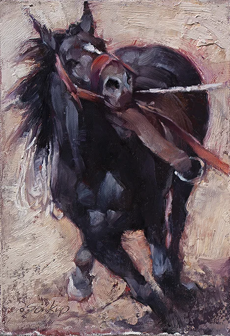 ©2017, Jill Soukup, Catching Blackie , oil, 7 x 5 inches