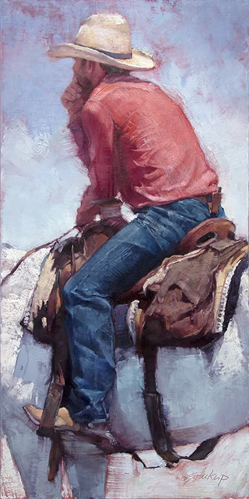 Thinker , oil, 15 x 30 inches Inquiries: Astoria Fine Art 35 E. Deloney/PO Box 2397 Jackson, WY 83001 307-733-4016 www.astoriafineart.com