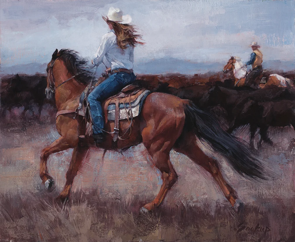 Cattle Roundup , oil, 20 x 24 inches Inquiries: Astoria Fine Art 35 E. Deloney/PO Box 2397 Jackson, WY 83001 307-733-4016 www.astoriafineart.com