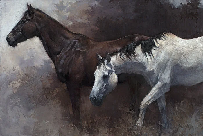 ©2019, Jill Soukup, Dark & Light Horses No. 6 , oil, 20 x 30 inches