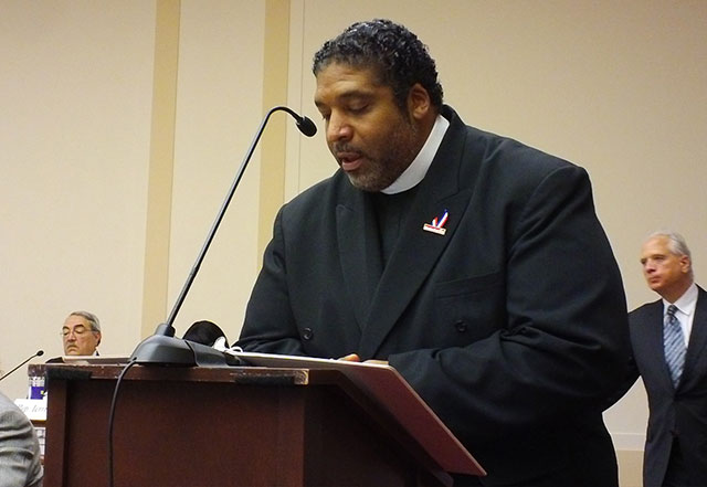 Rev. William Barber, president of the North Carolina NAACP, speaking on voter suppression. (Photo: National Election Defense Coalition)