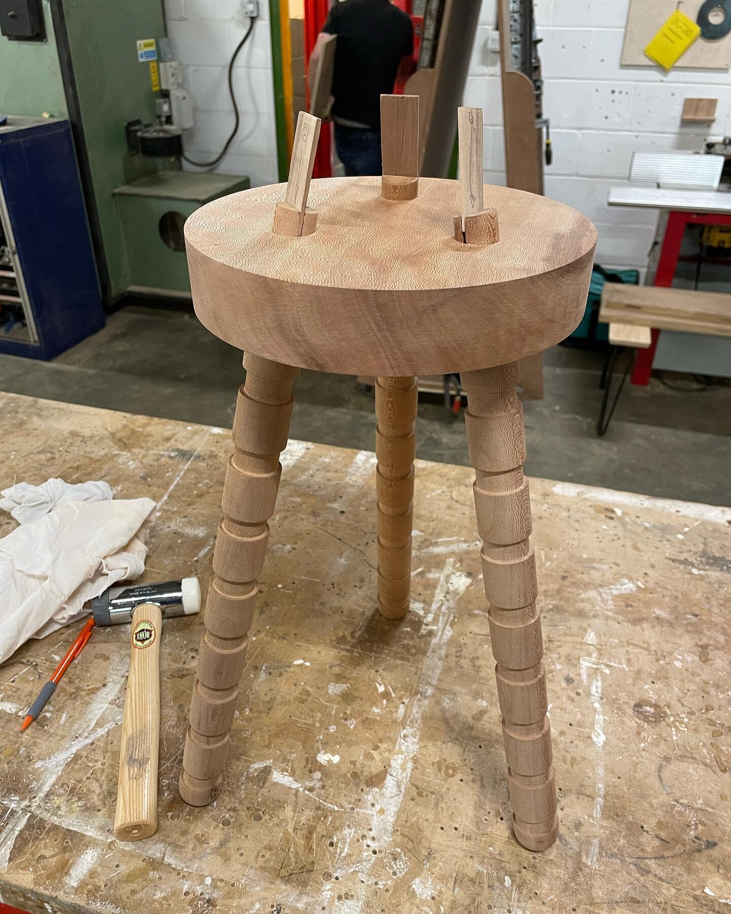Final stages of making my London Plane stool. 

I used walnut to make the wedged mortise and tenon joints. Everything else is timber all cut from the same fallen tree in Denmark Hill, south london. 

I used an osmo hard wax oil for the finish to try 