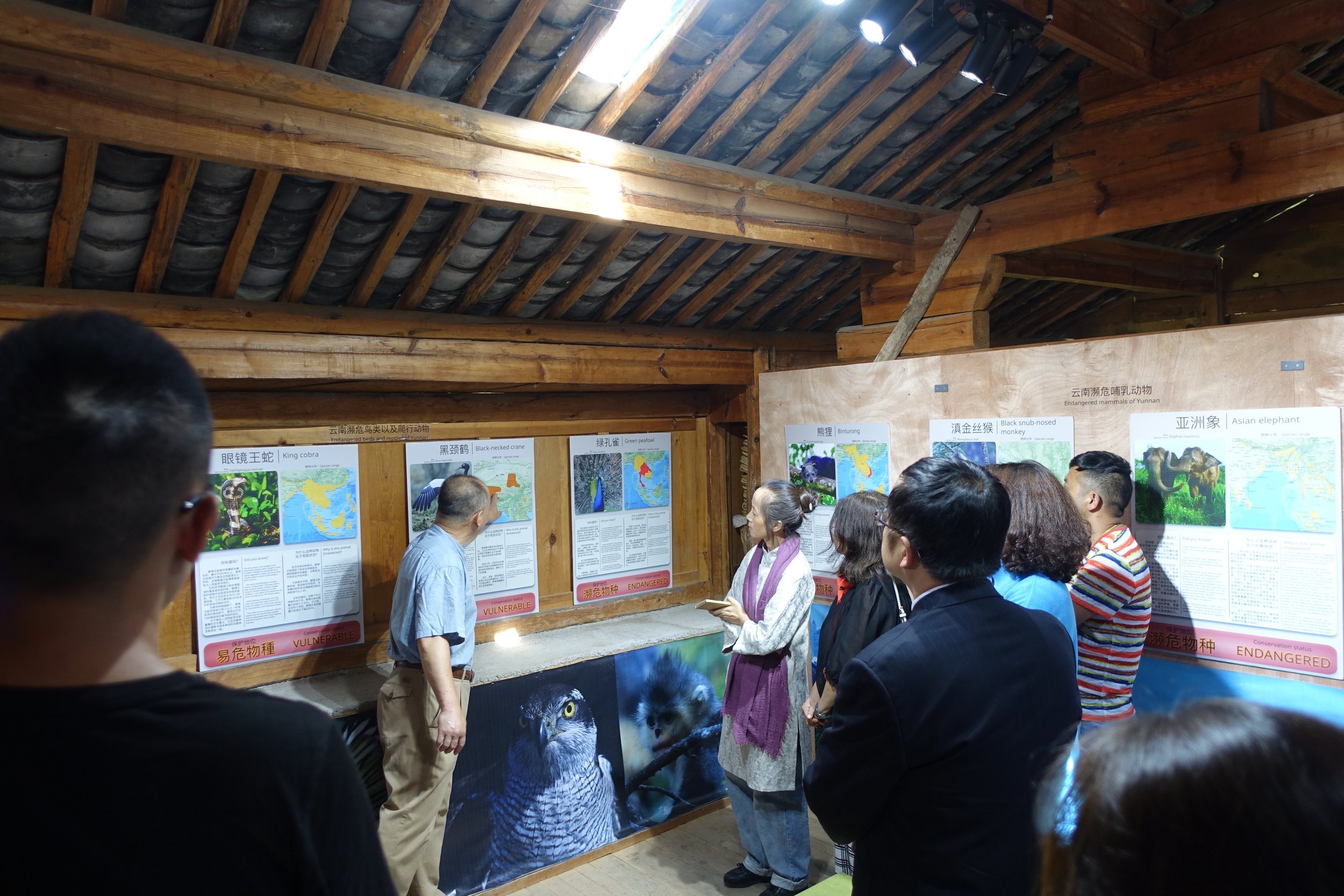 Yongsong Chen is guiding the visitors through the exhibition