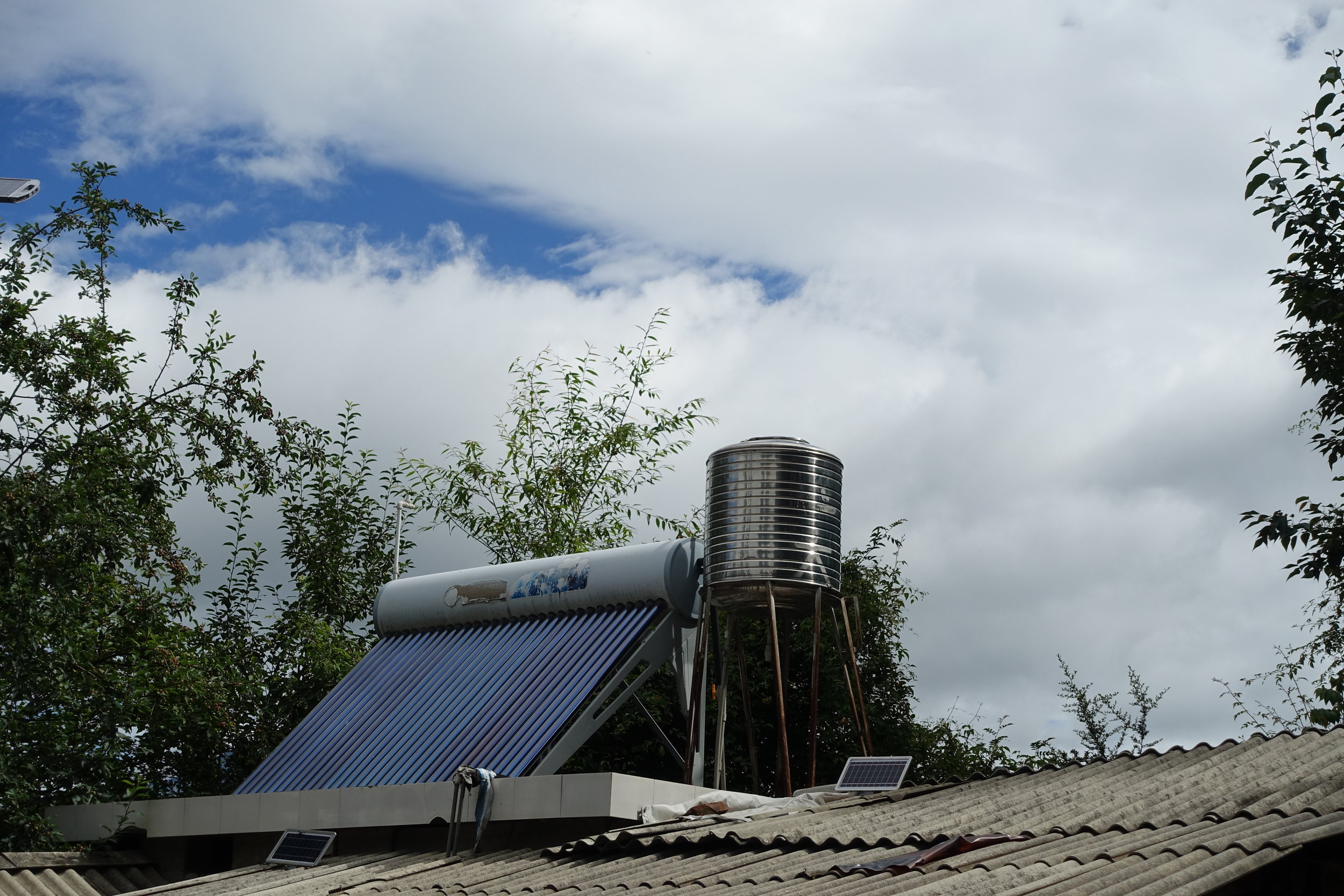 Solar water heater providing hot water for the house