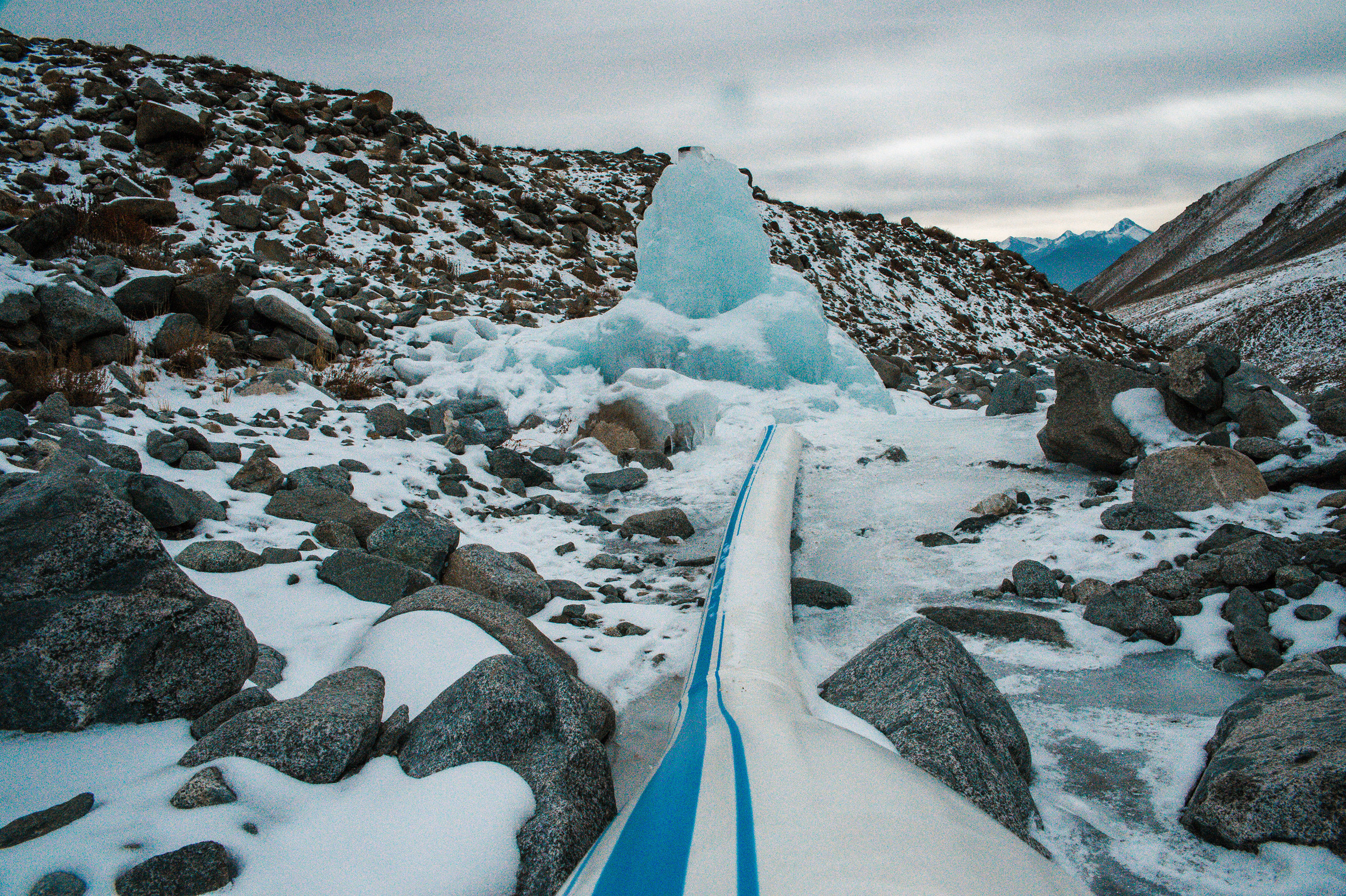 ... To build an ice stupa (artificial glacier) inside a stream, fed only by gravity and naturally gushing water