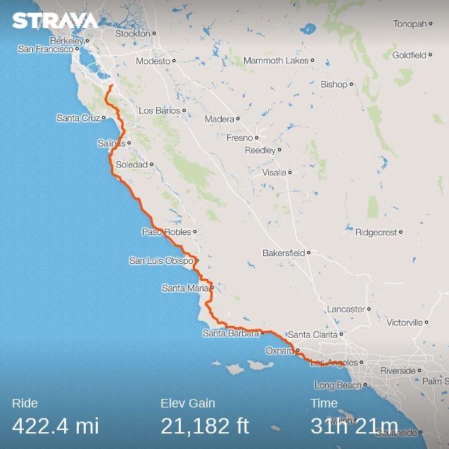 Cycling over 400 miles from San Jose, California to Los Angeles (non-stop)