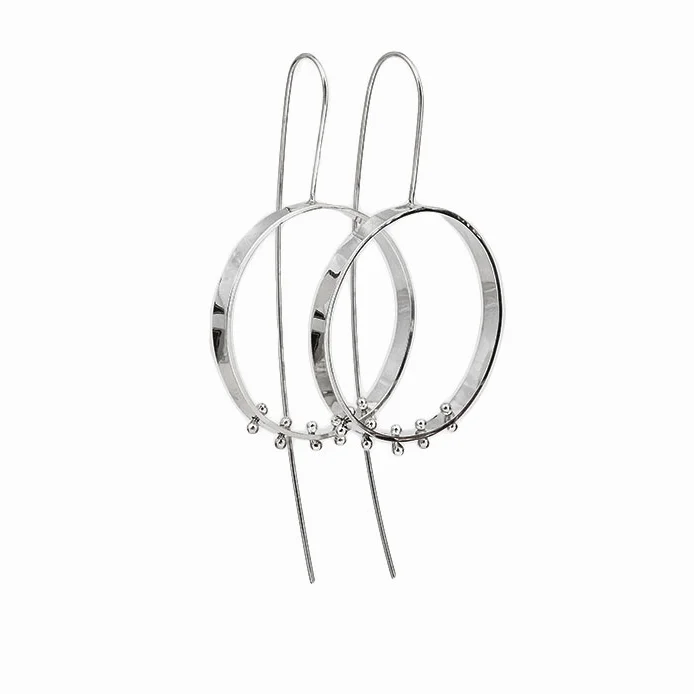 High Polish Sterling Silver Round Moon Threader Earrings by Elke Van Dyke Design