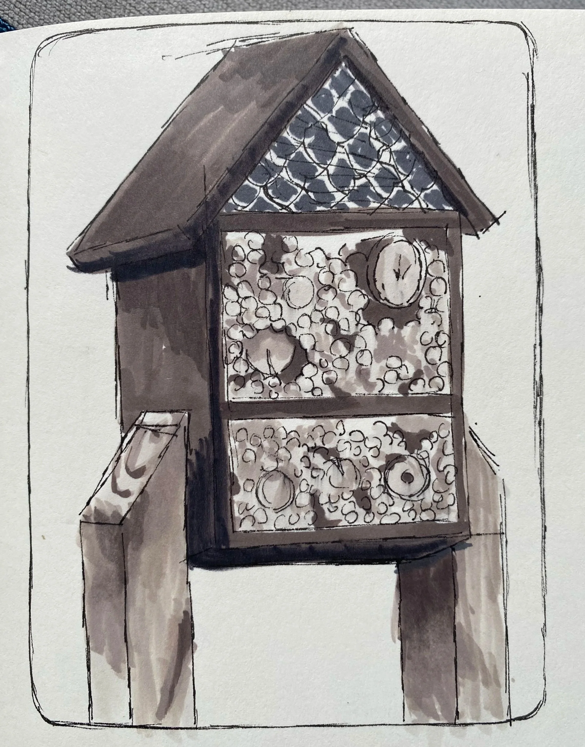 Bug hotel, Colliers Wood - pencil and markers