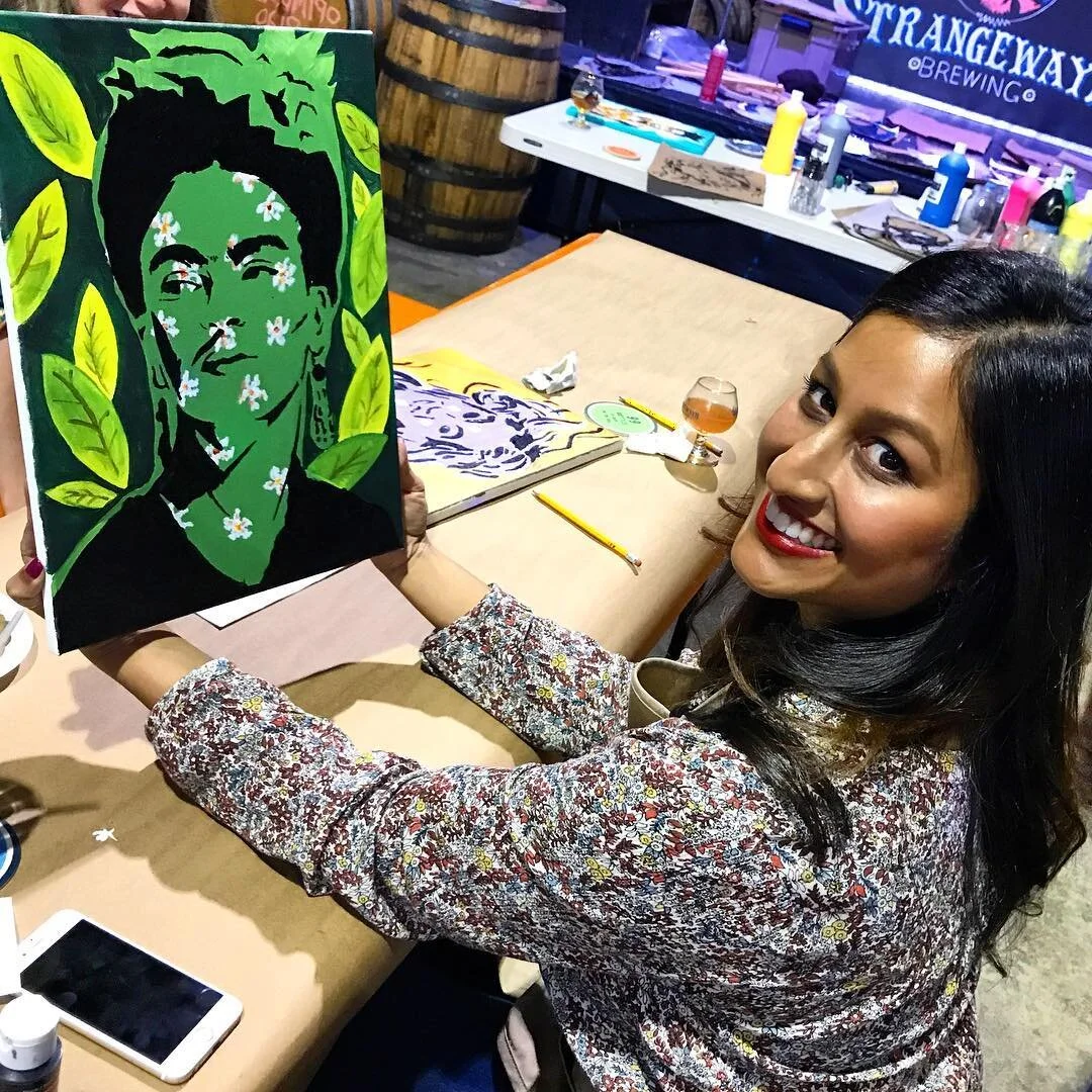 Taking &ldquo;Paint &amp; Sip&rdquo; to new levels! 🤷🏾&zwj;♂️ #HangItDontHideIt 🎨 Paint.Drink.Create http://www.artsandcraftevents.com #fridakhalo #paintdrinkcreate #nosajauthentics