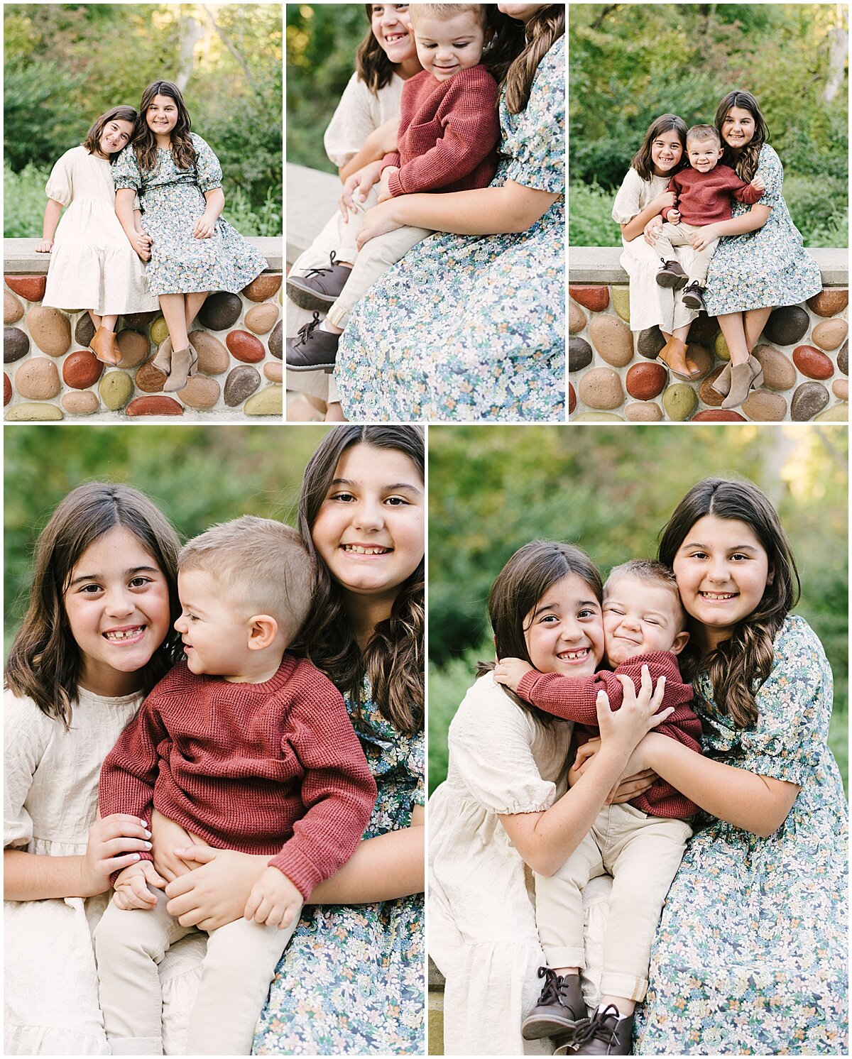 Photo collage of family photography- two girls and baby boy.  