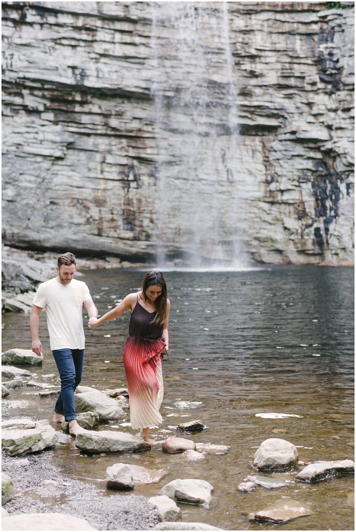 Couple walking and holding hands during Minnewaska State Park Engagement Session | NKB Photo