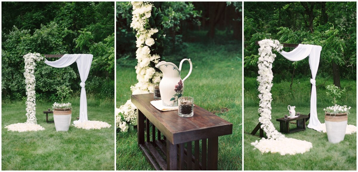  Outdoor ceremony decor, wedding arch during private estate wedding 