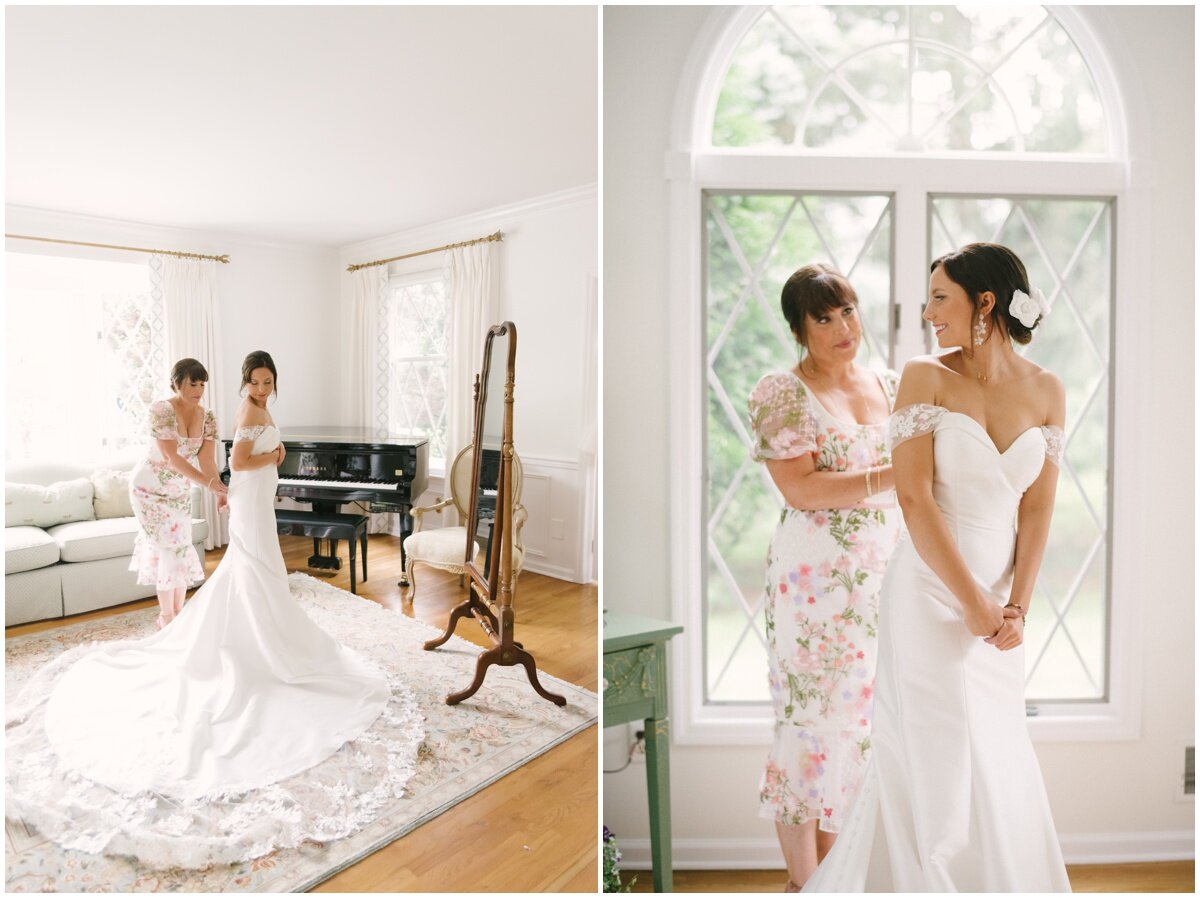  Mother of the bride and bride during private estate wedding 