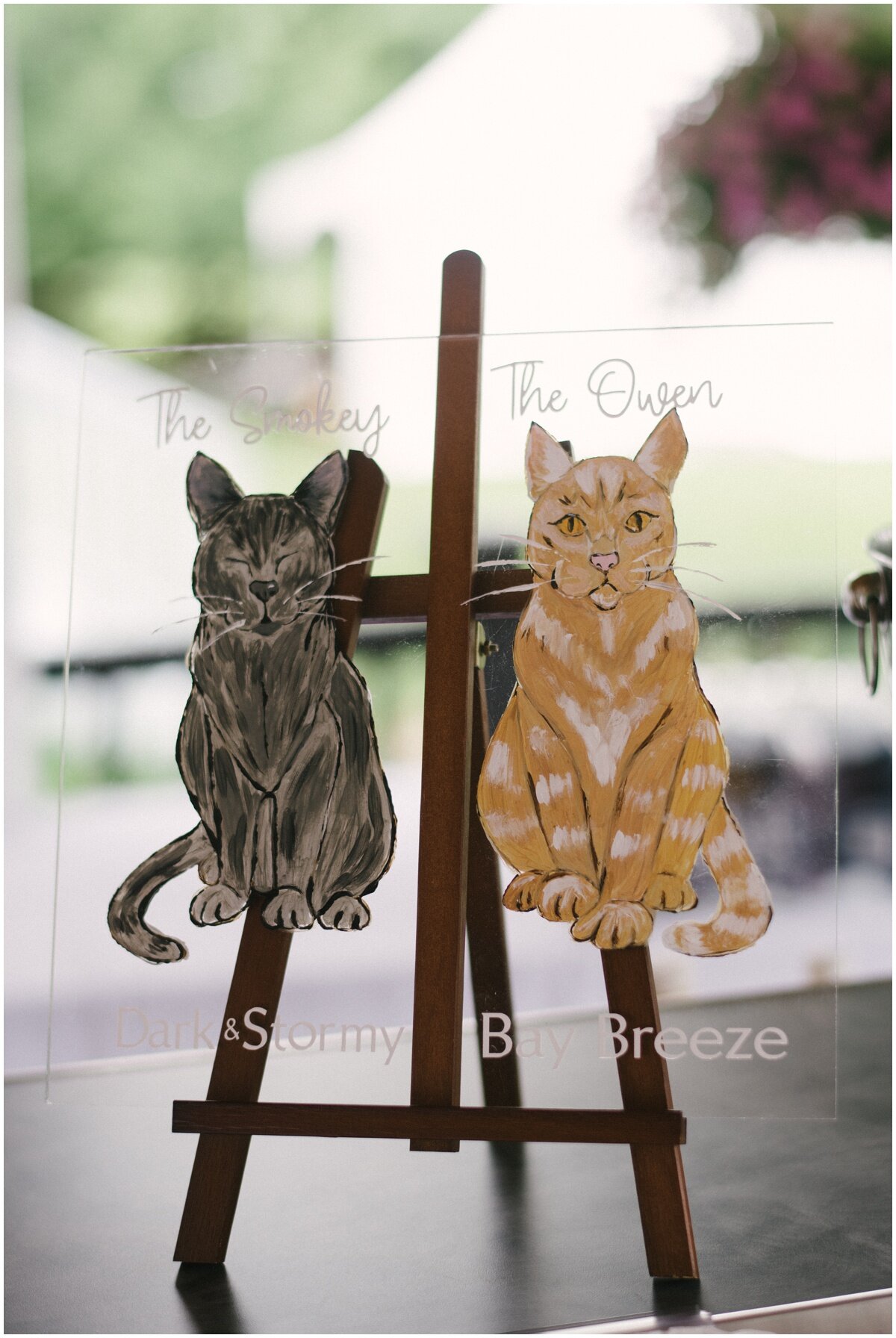  Acrylic sign with cats, personal wedding detail at private estate wedding 