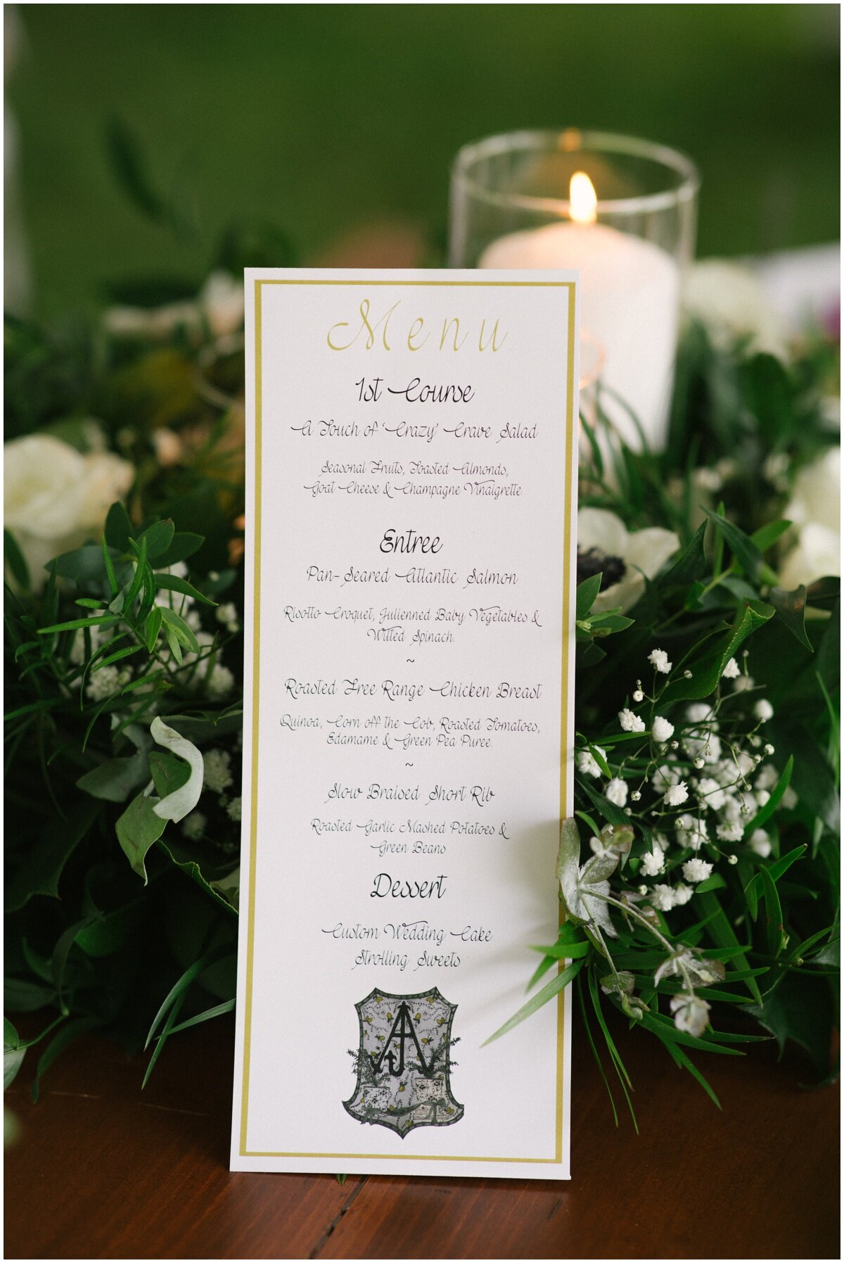  Wedding menu card with gold detail at private estate wedding 