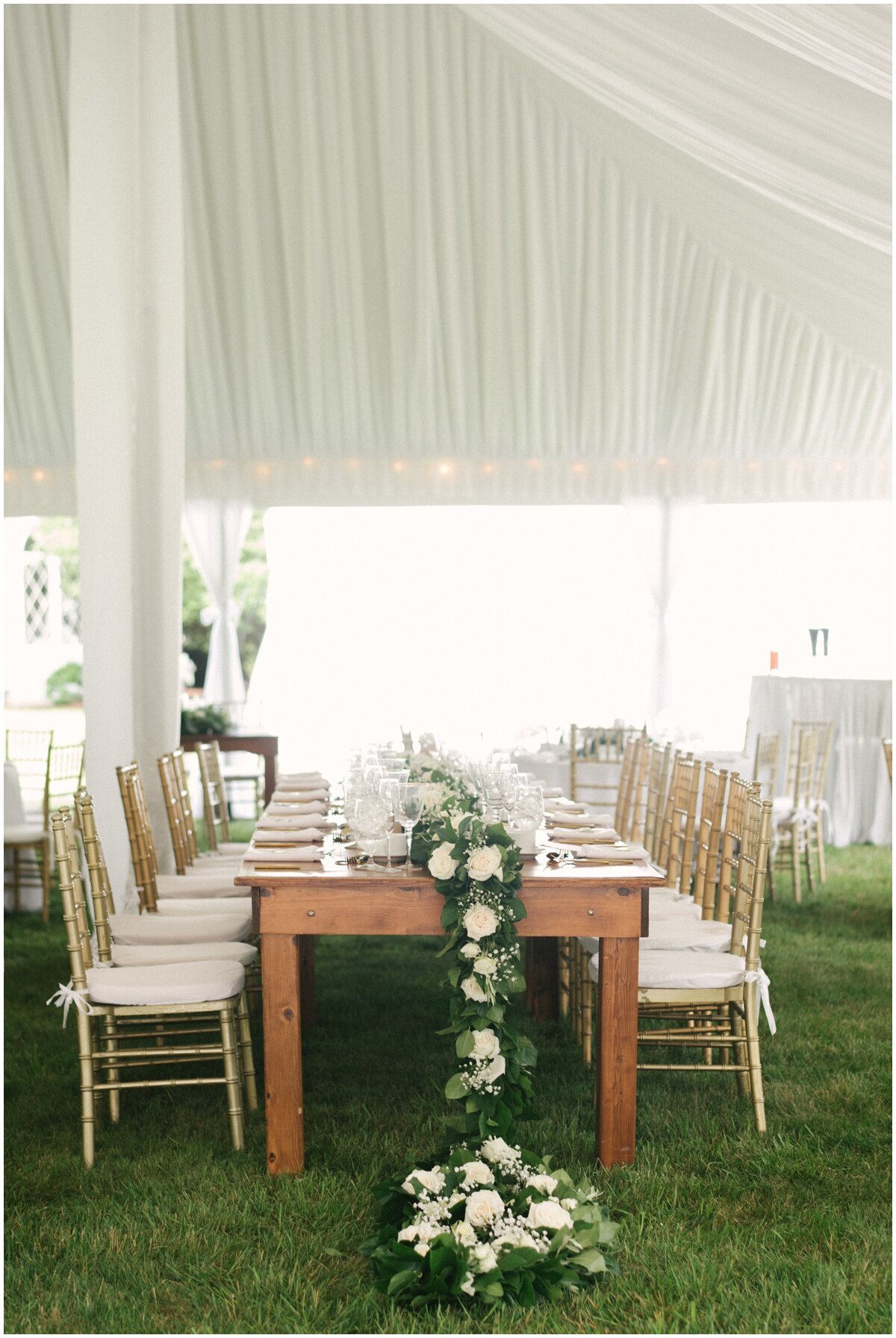  family-style seating for tented wedding reception at private estate wedding 