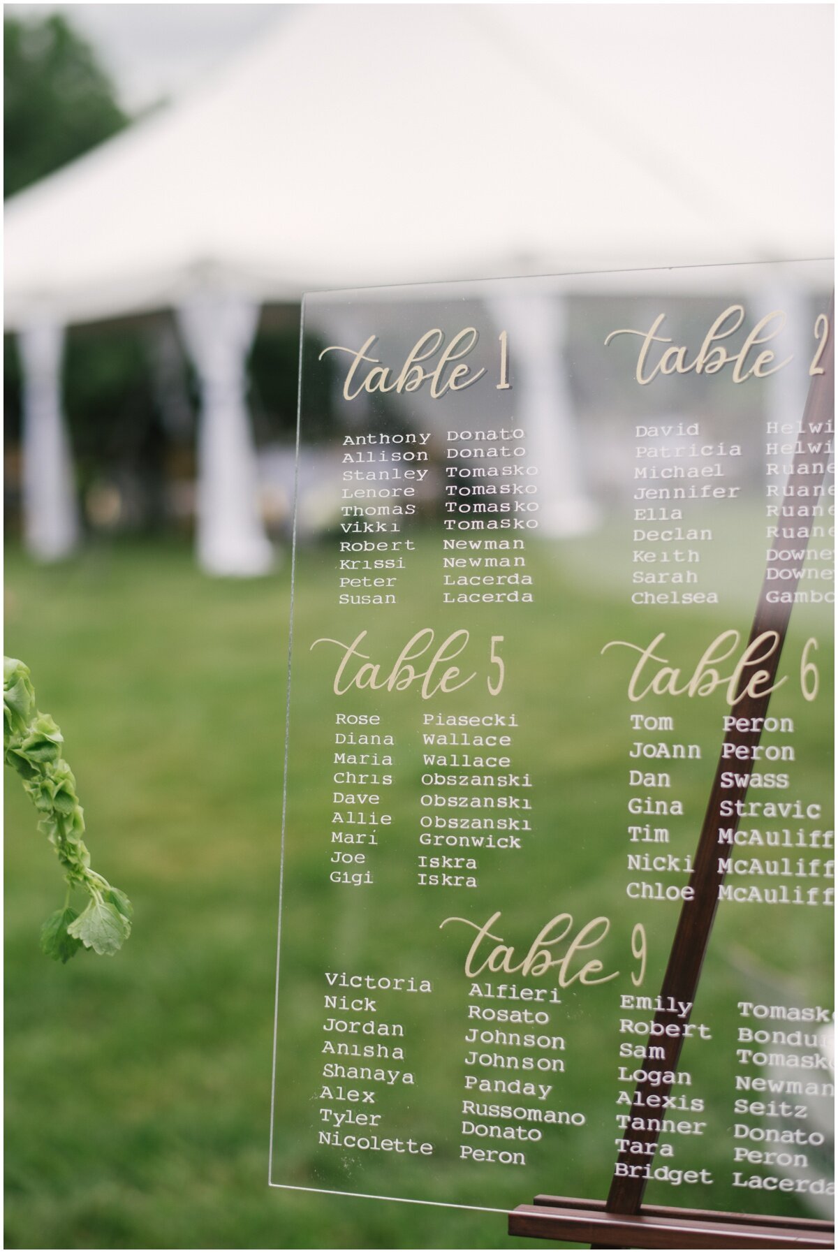  Clear acrylic seating chart at private estate wedding 
