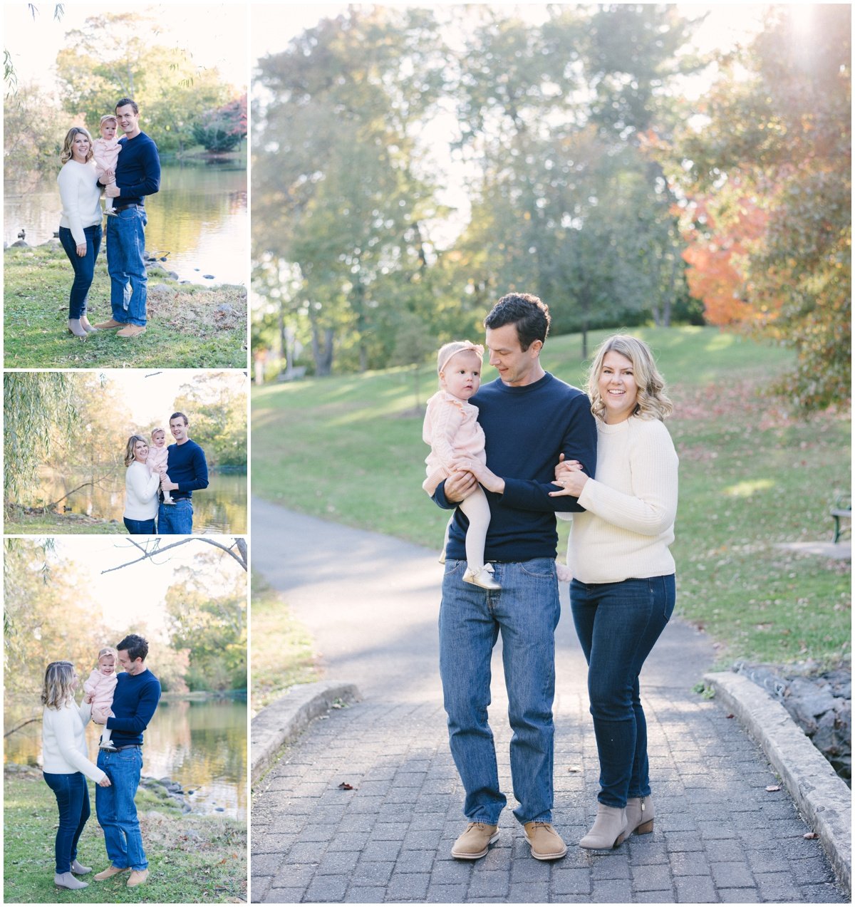 Family standing in front of lake during fall family photoshoot | NKB Photo