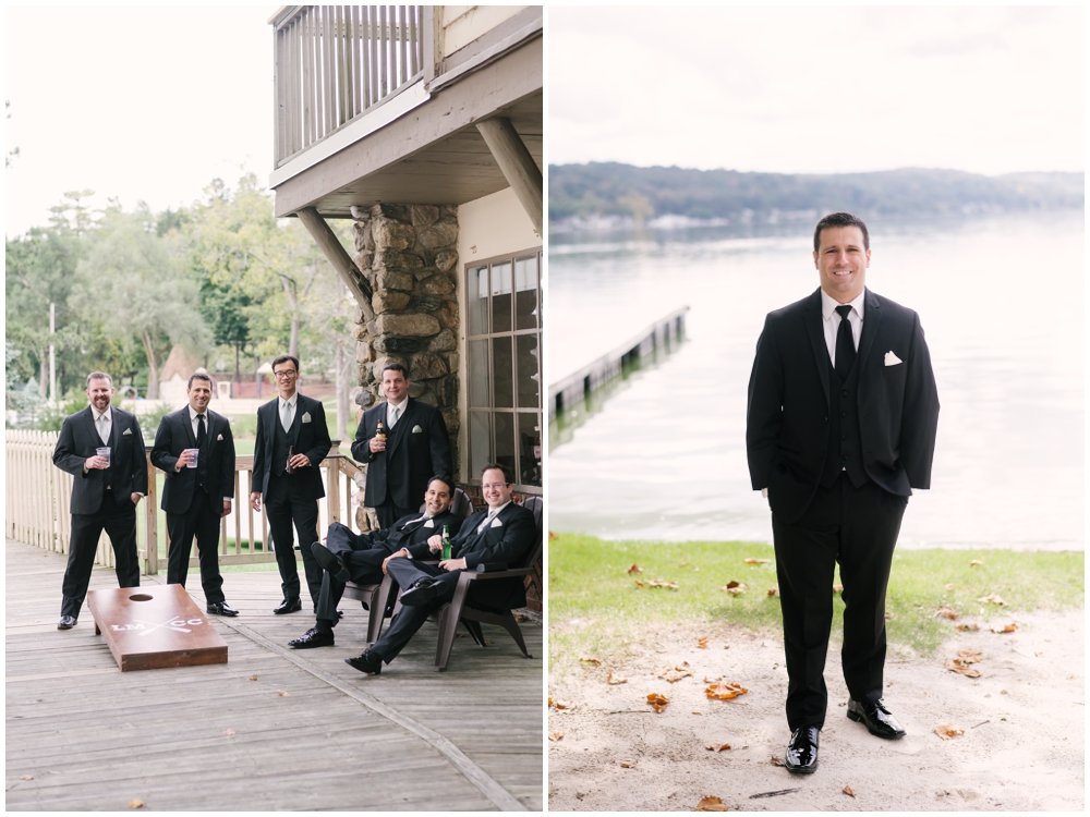 Groom and groomsmen hanging out before Lake Mohawk Country Club Wedding | NKB Photo