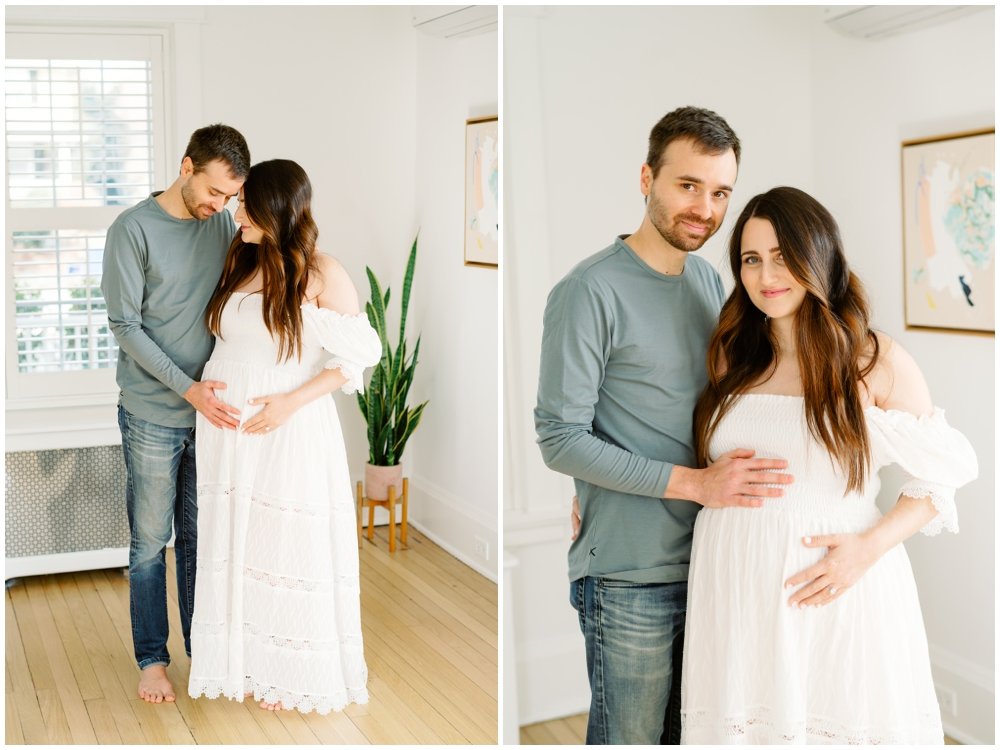 Mom and dad standing next to each other during maternity session with West Palm Beach maternity photographer | NKB Photo