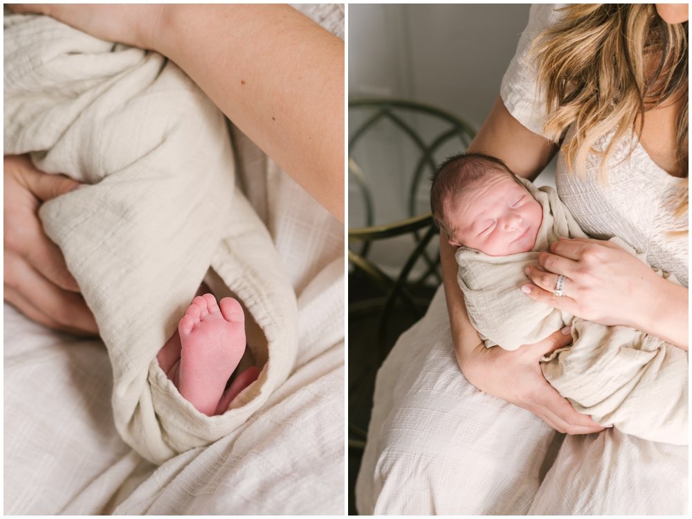Newborn toes and mom holding newborn during session | NKB Photo