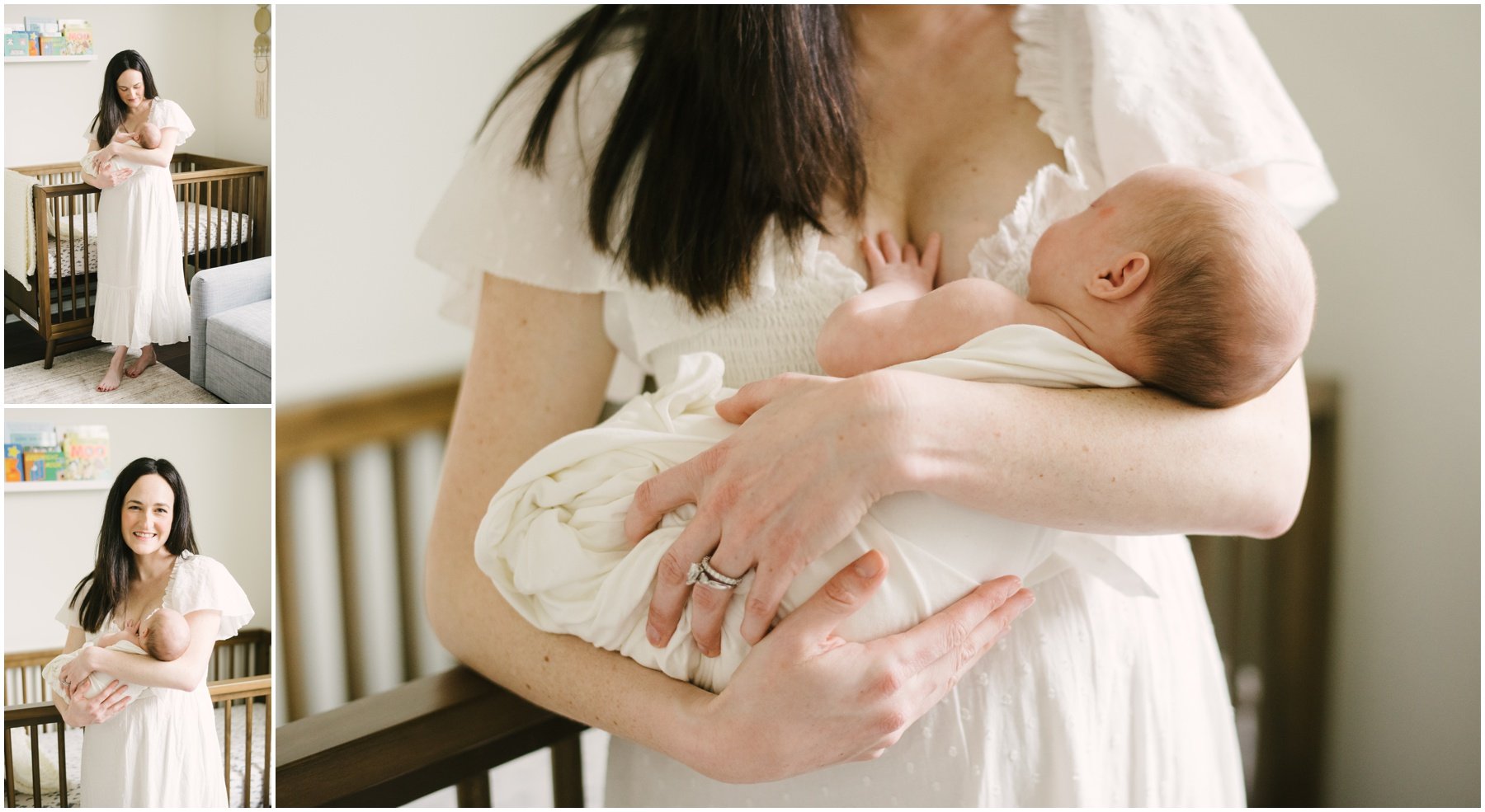 Mom holding baby in nursery during newborn session | NKB Photo