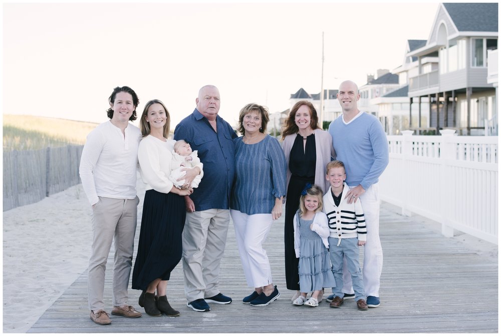 Extended family standing on boardwalk during session with family beach photographer | NKB Photo