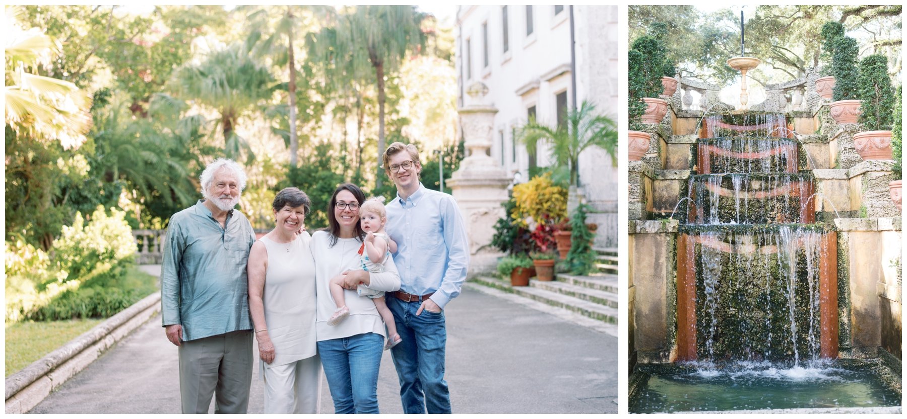 Family session at Vizcaya Museum and Gardens with family beach photographer | waterfalls at Vizcaya | NKB Photo