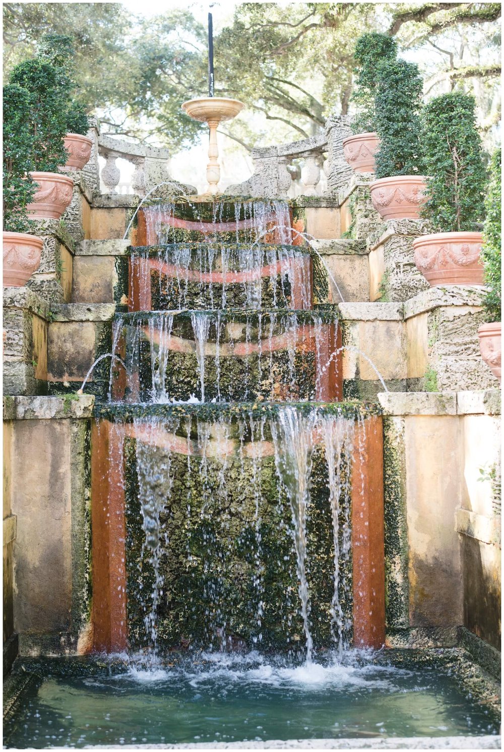 Waterfall at Vizcaya Museum and Gardens in post by maternity photographer in Miami