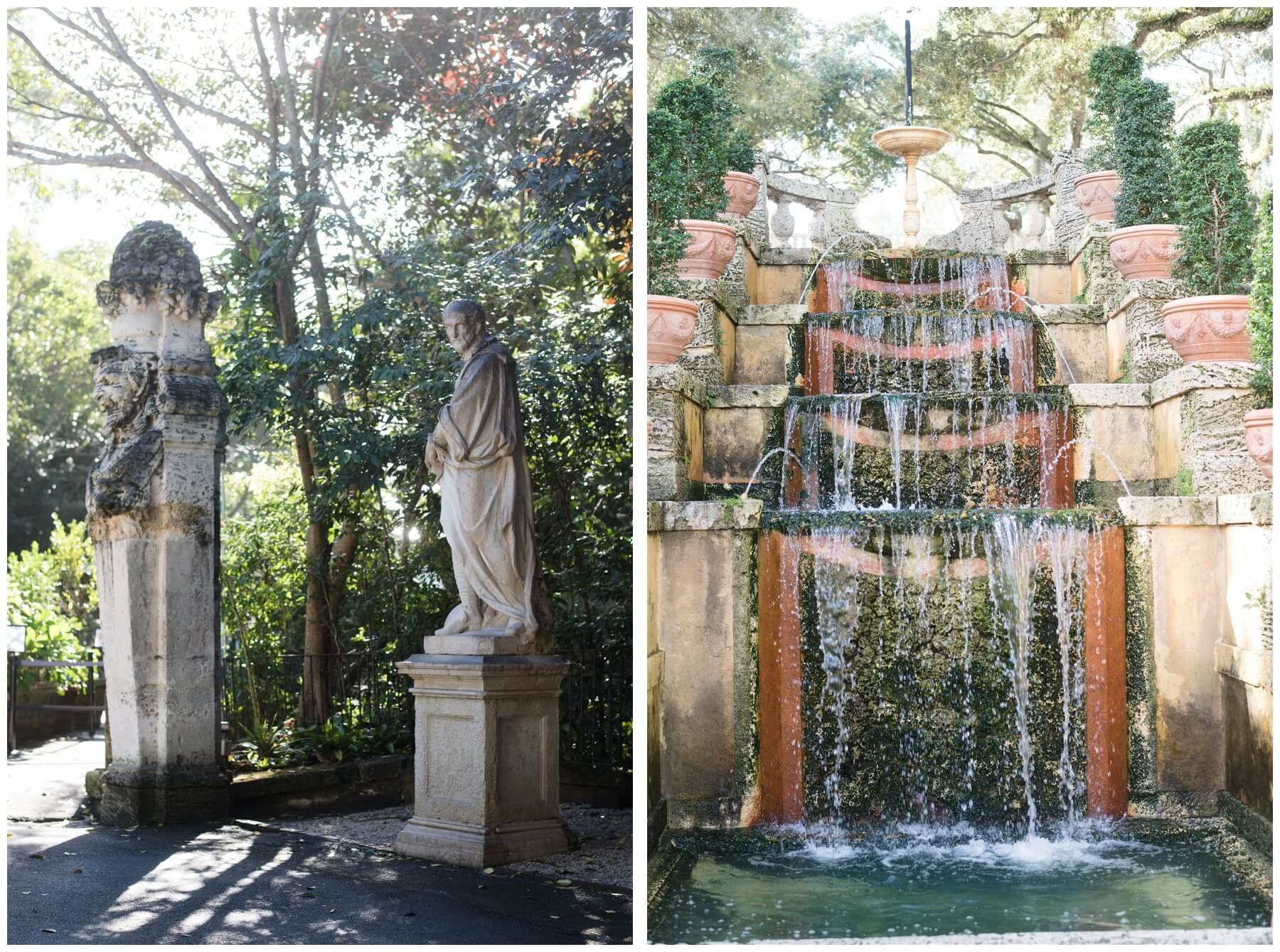 Statues and waterfall at Vizcaya Gardens and Museum | NKB Photo