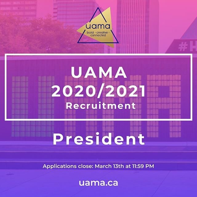 U Wanna UAMA? We&rsquo;re recruiting for a President for our 2020/2021 team! ✨ ⠀⠀⠀⠀⠀⠀⠀ Apply now until Friday, March 13th at 11:59 PM. Link to the form is in our bio!