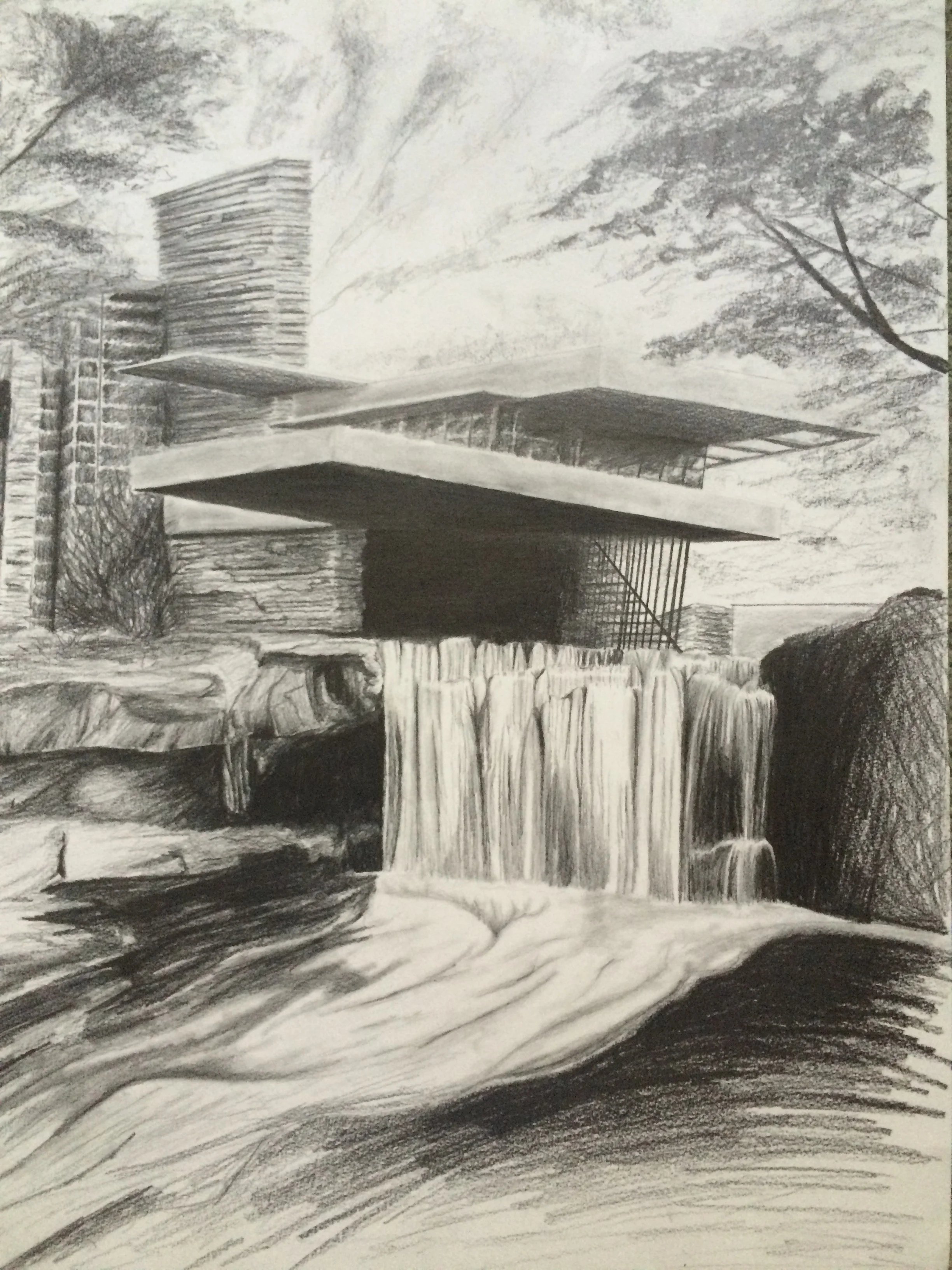 Falling Water Graphite Drawing