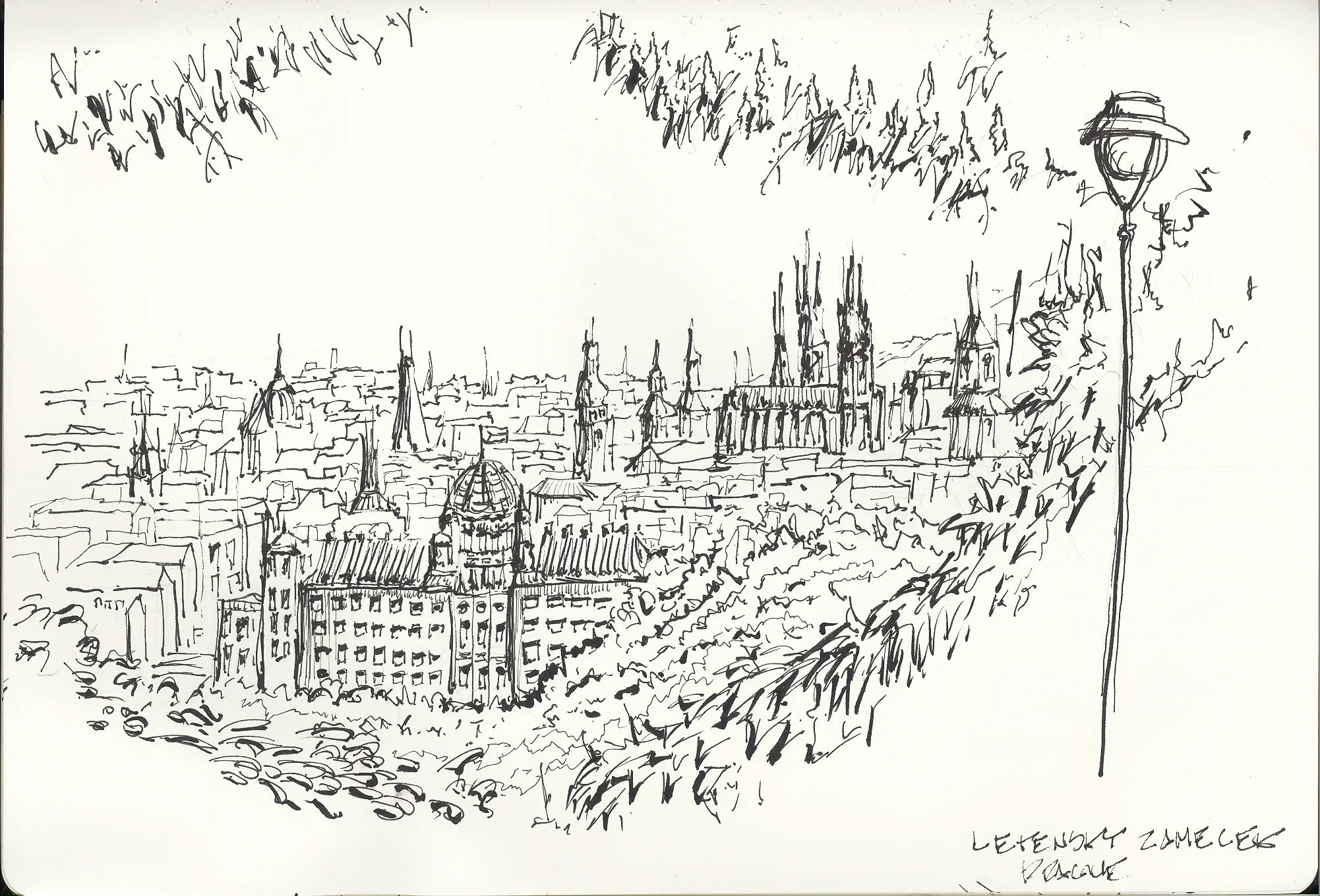 Prague Skyline, Letná Beer Garden. Prague, Czech Republic