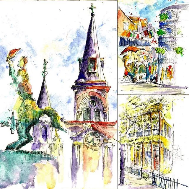 The big easy sketches in exaggerated color. #urbansketchers #nola #asla2016