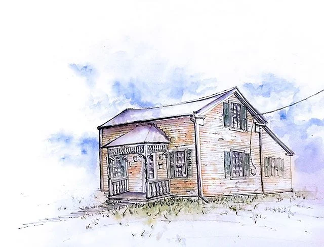 Dexter Ave (at the fork), Ann Arbor. I've definitely passed this tiny, farmy, 1850s Greek revival hundreds of times. #urbansketchers