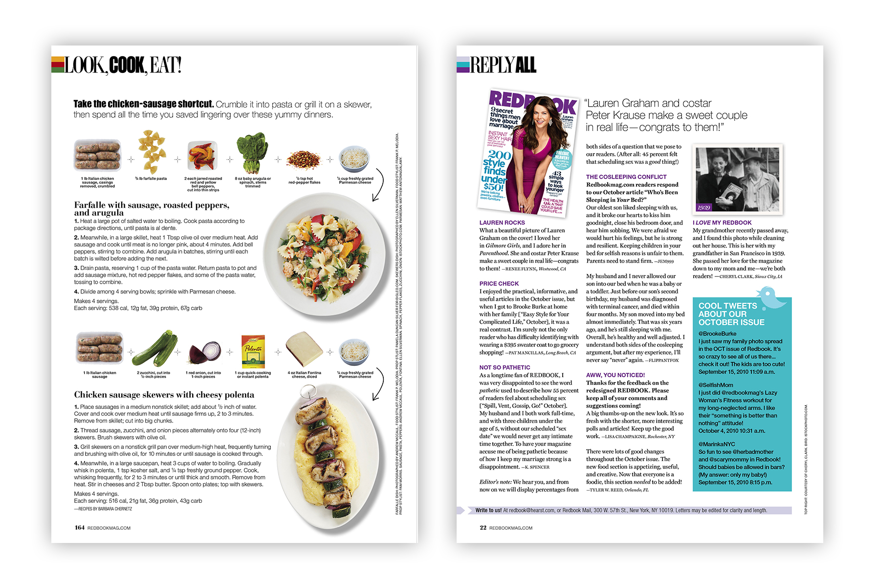 Redbook "Look, Cook, Eat" and "Reply All" (ask-the-editor) pages.