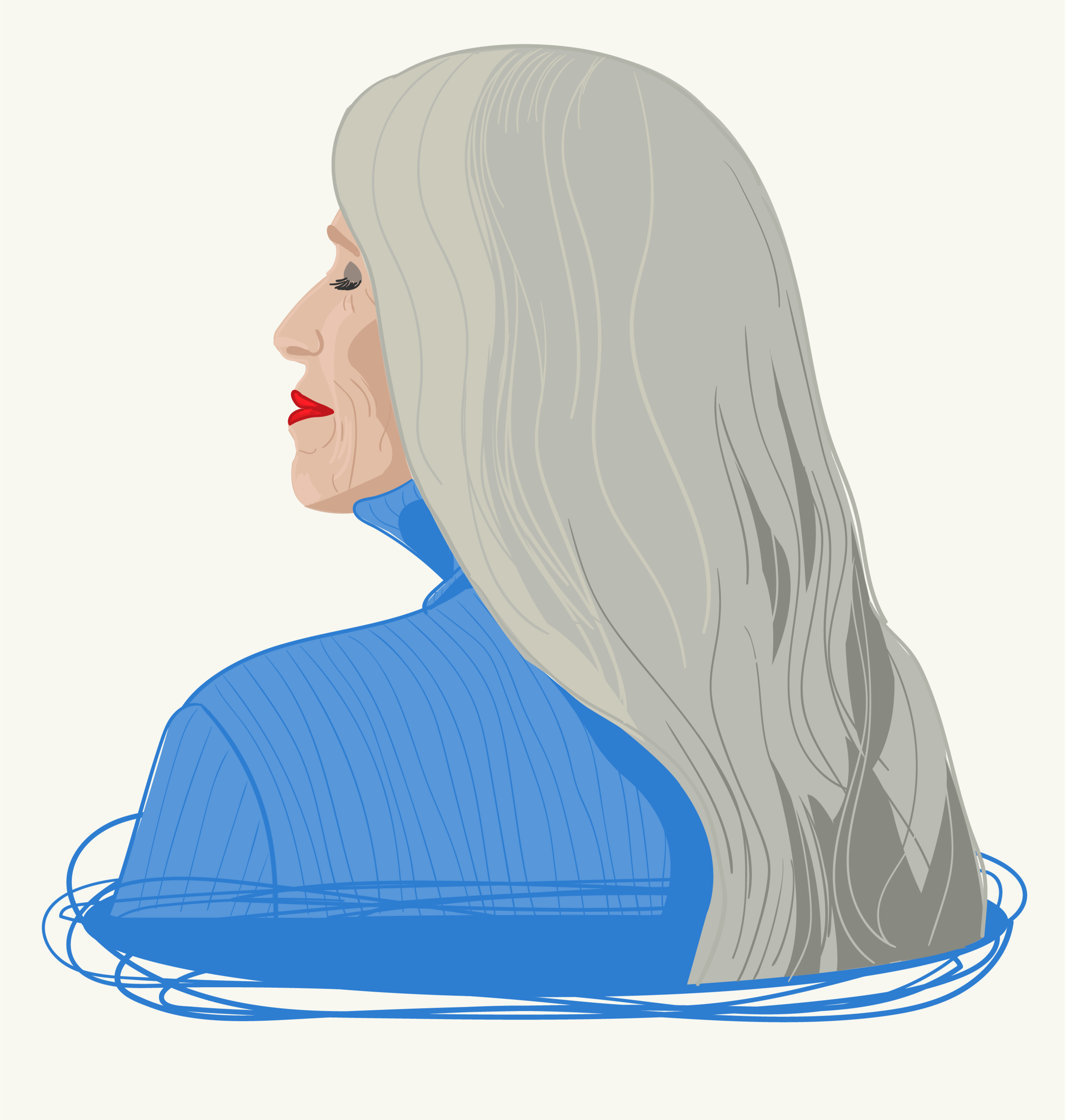 Silver power woman illustration, older woman illustration, aging is beautiful
