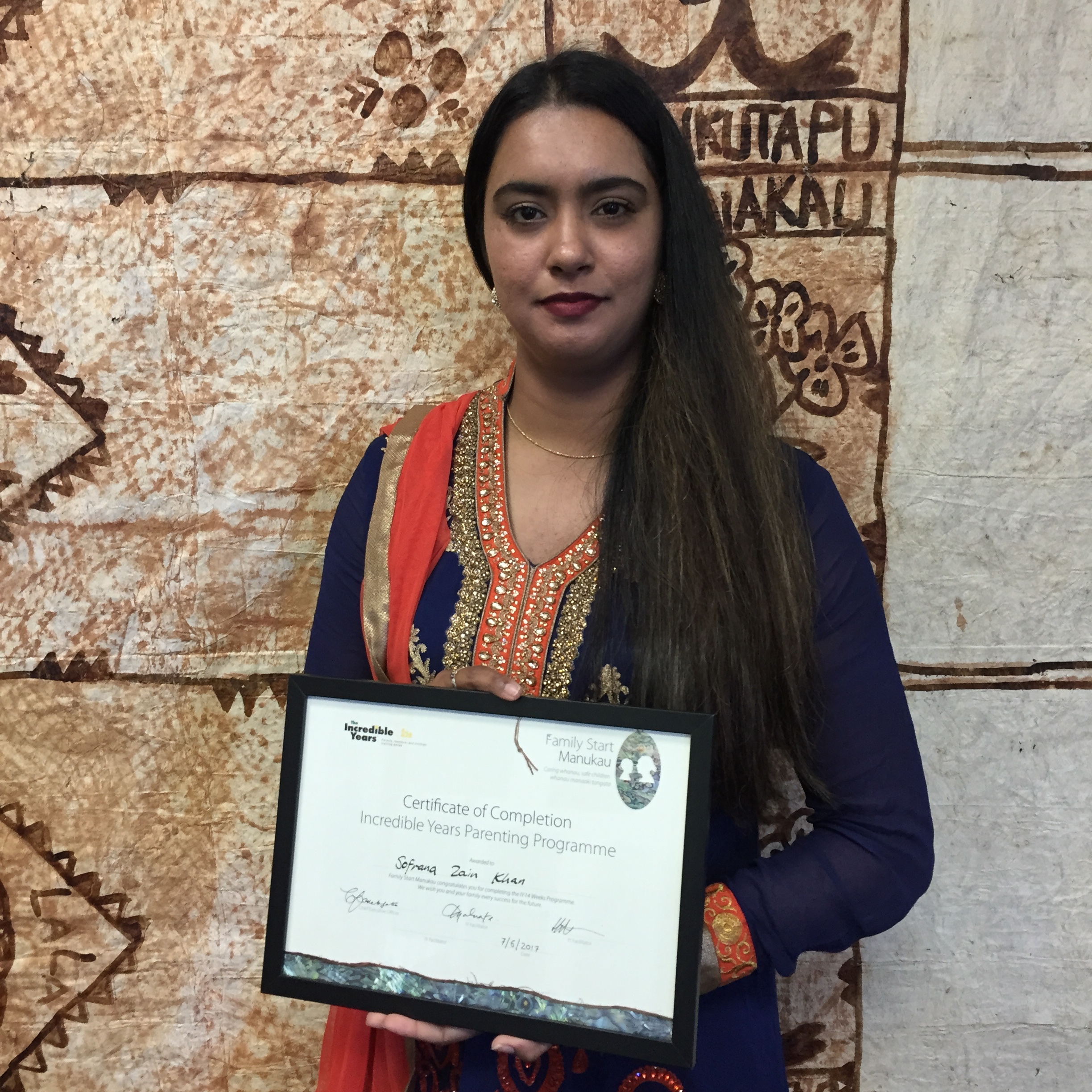 Sofrana with her certificate