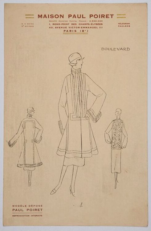 Louis Kahan, fashion design 'Boulevard' for Maison Paul Poiret, Paris, c.1926, mimeograph, 27.5 x 18 cm, RMIT Design Archives. 