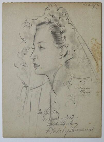 Louis Kahan, Dorothy Lamour, Road to Rio, 1947, pencil on paper, 29 x 21.2 cm, Kahan Family Collection.