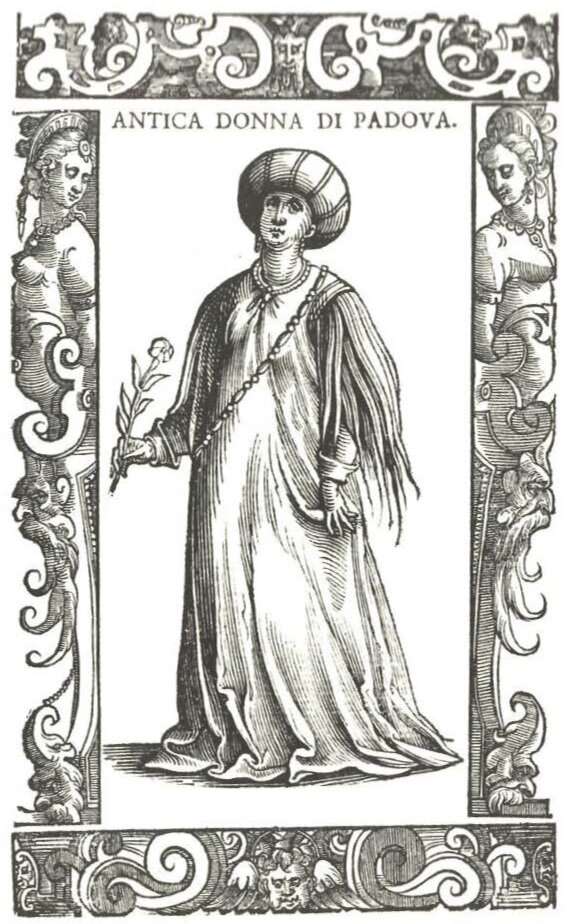  Fig. 12 Cesare Vecellio, ‘Clothing Formerly Worn by men and Women in Padua’. From  Habiti Antichi Et Moderni Di Diverse Parti Del Mondo  (Venice: Zenaro, 1590), 214. 