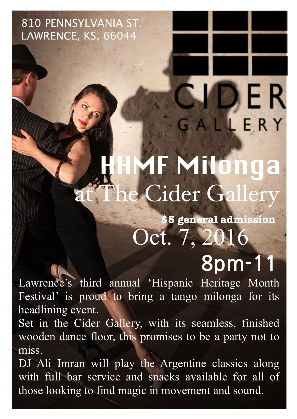 Join us at the Cider Gallery this Friday for celebration, dancing and drinks! For more information on this events visit the event's Facebook page