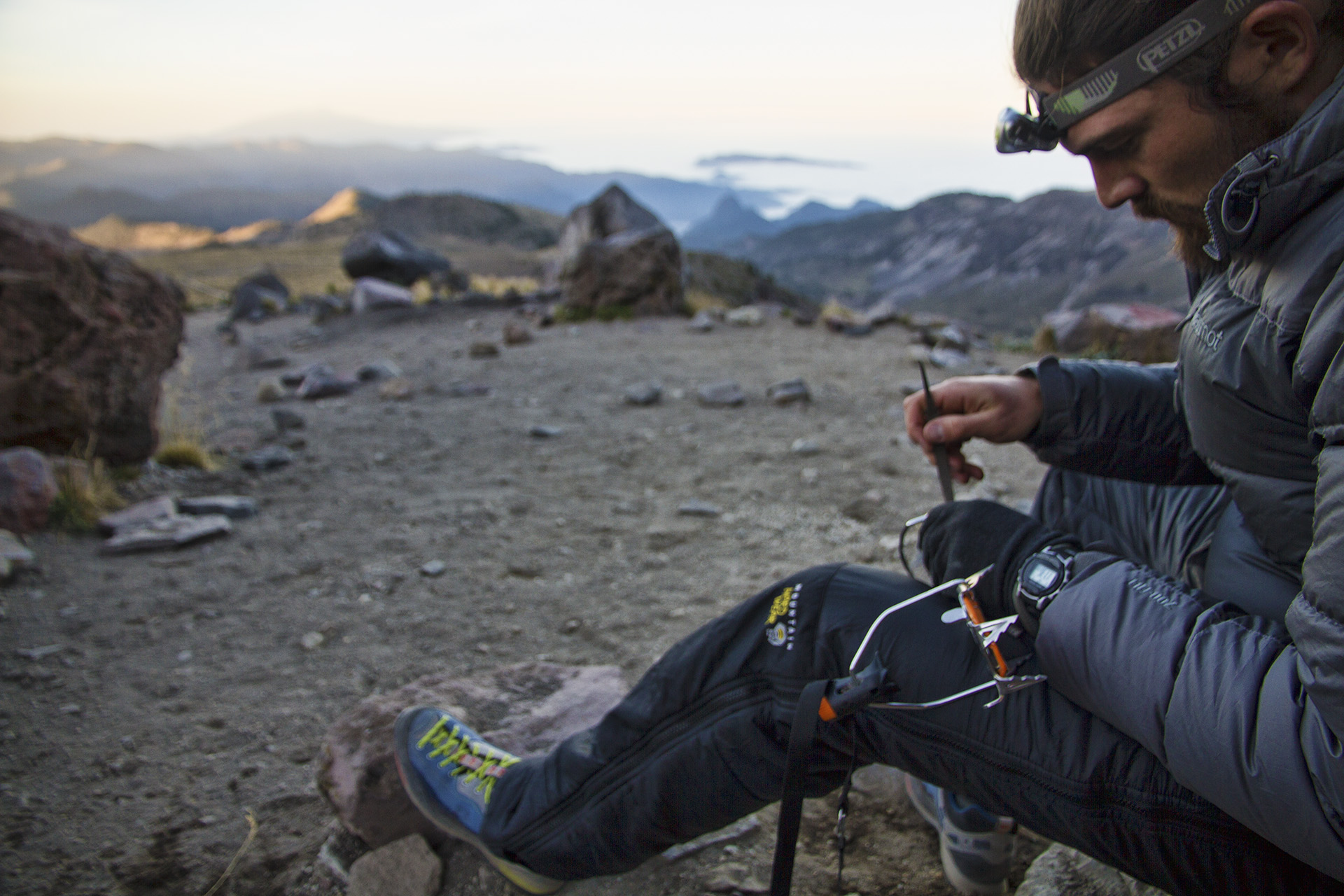  The evening is spent preparing gear for the summit push.&nbsp; 