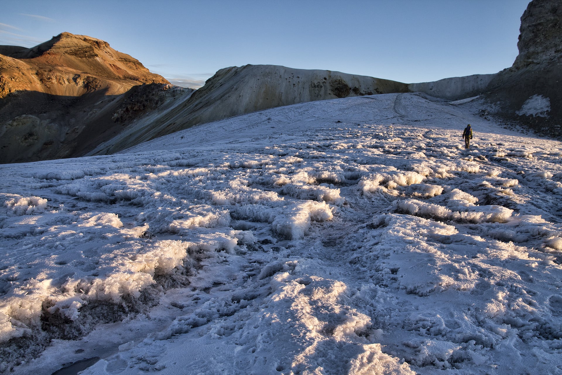  Crossing the glacier, however, is straightforward. None of the crevasses are large enough to pose a threat and can be easily circumnavigated.&nbsp; 